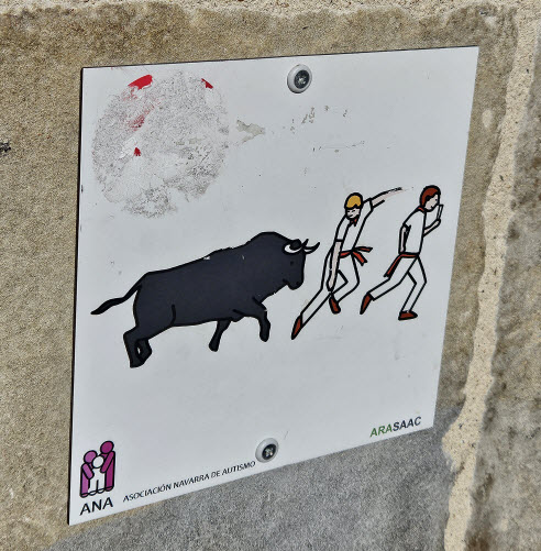 Sign indicating path of the running of the bulls in Pamplona